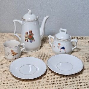 Child's Porcelain Tea Set Germany Antique Tea Pot Sugar 7 Pcs